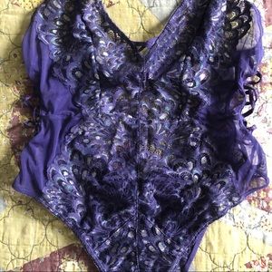 Savage X Fenty Purple Metallic Lace Bodysuit NWOT